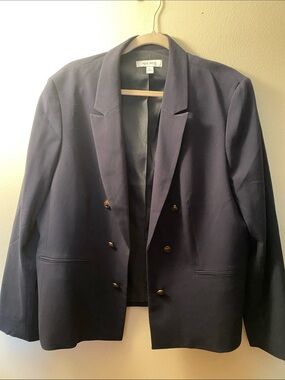 Nine West Navy Double-Breasted Gold/Bronze Button Blazer